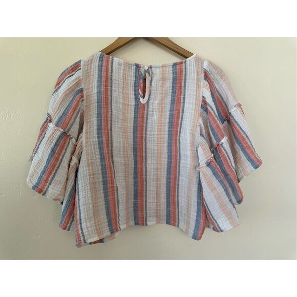 American Eagle Red White Blue Flutter Sleeve Gauze Shirt Size Small - Picture 4 of 4